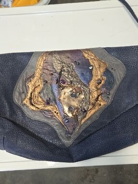 Handcrafted Navy Blue Embellished Satchel